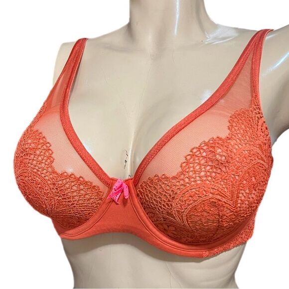 Victoria’s Secret Body Unlined Demi Crochet Lace / mesh detail bra Rust 34DD - Picture 2 of 5